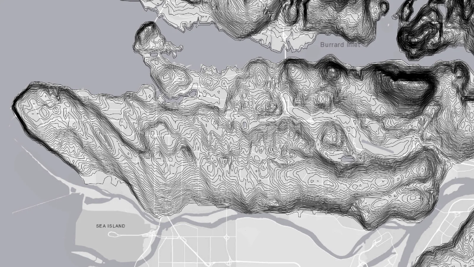 A topographic map of the Burrard Peninsula.