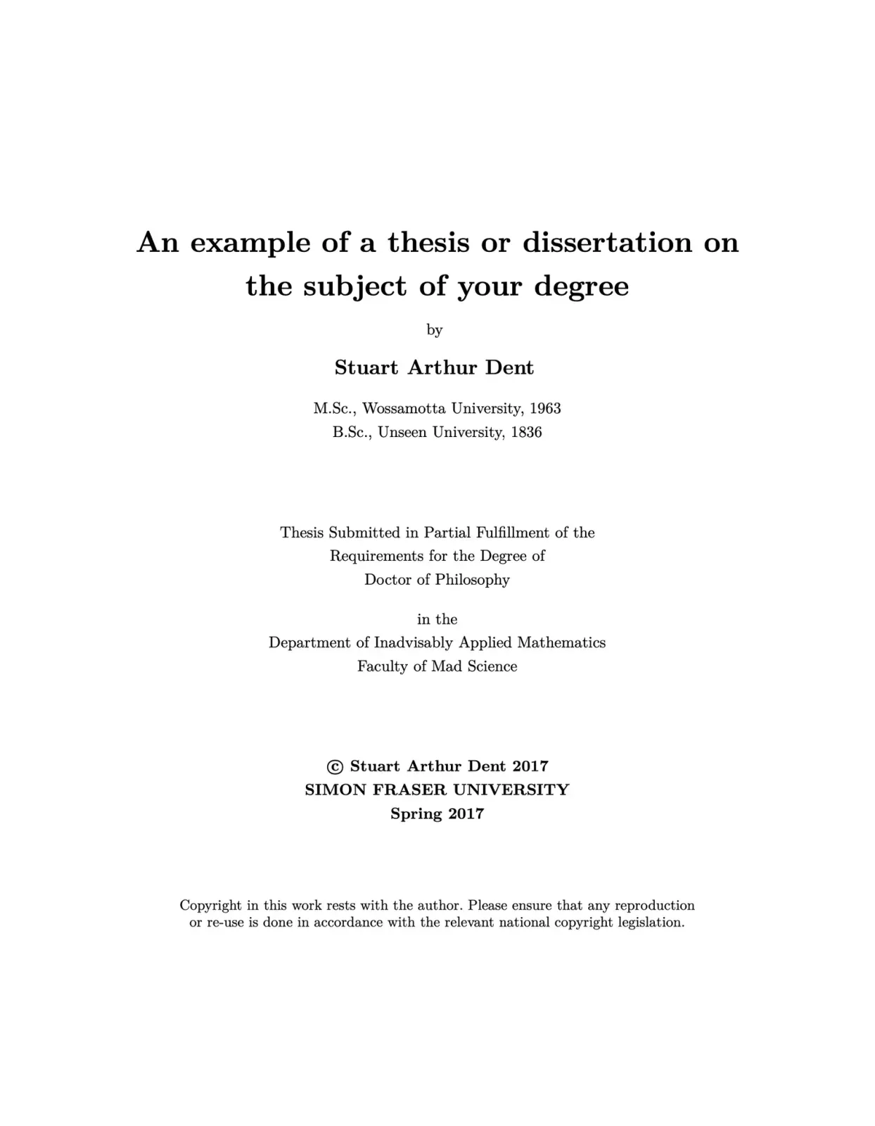 The cover page of the thesis template