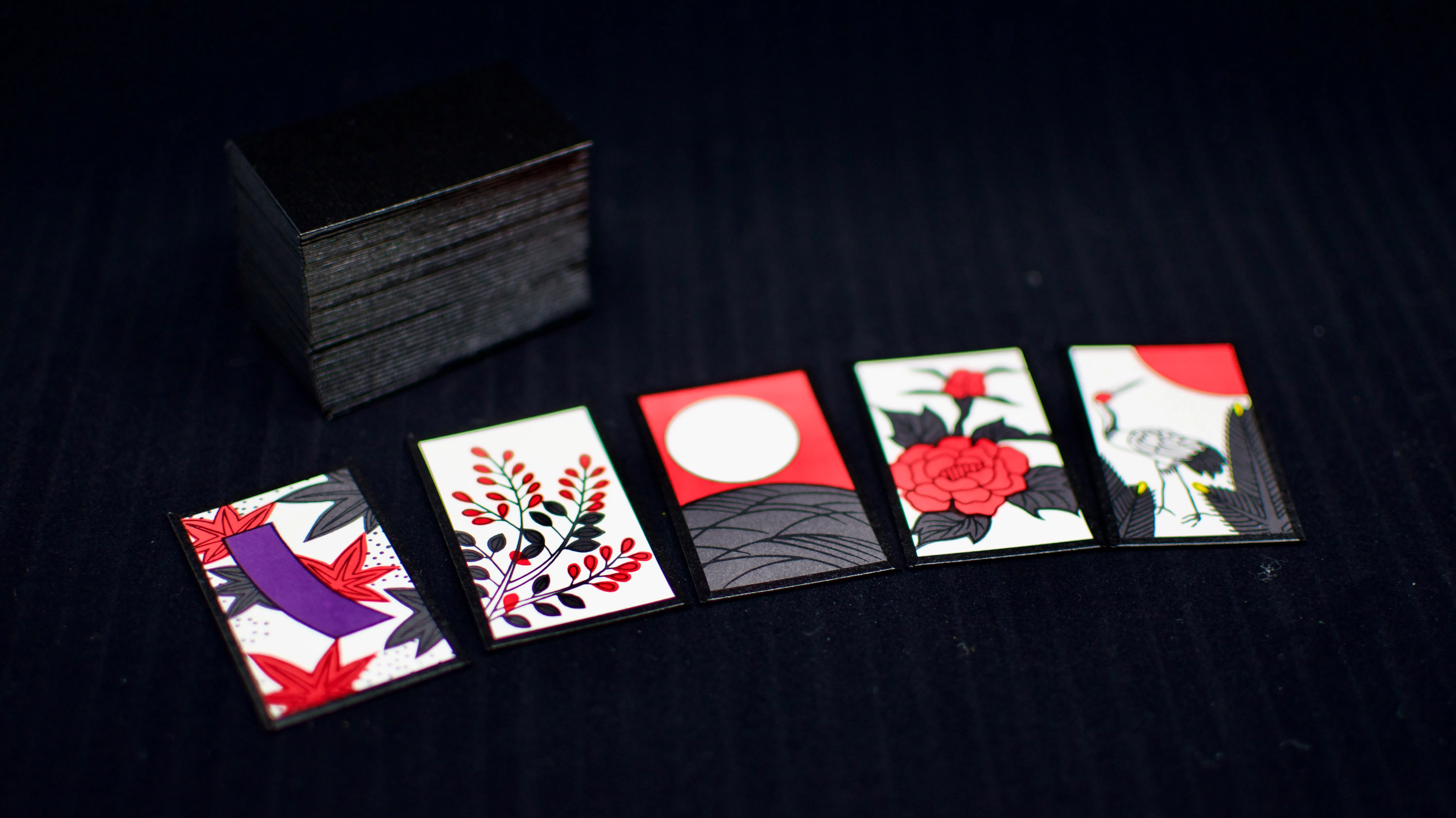 Five cards from a hanafuda deck