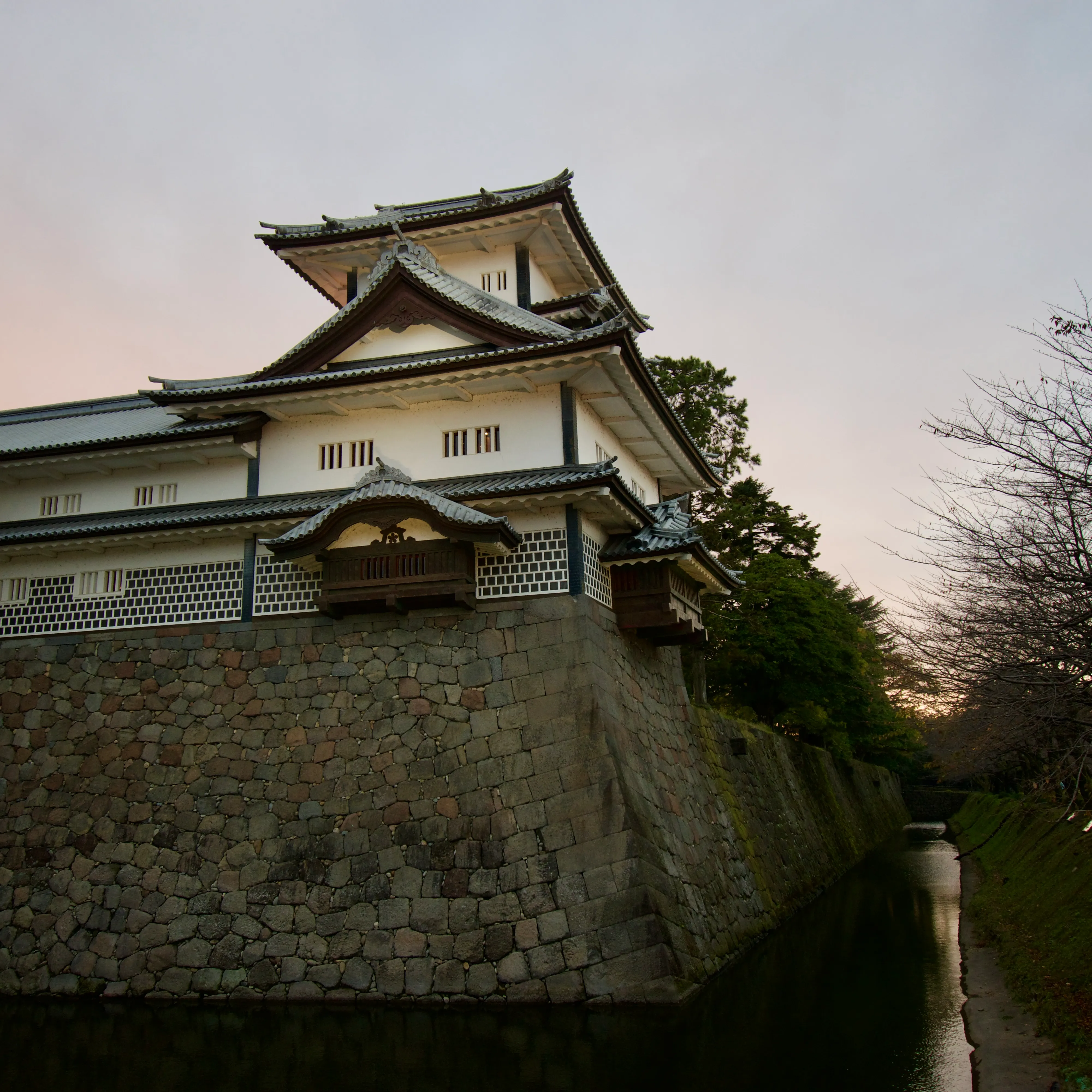 Part of Kanazawa Castle overlooking a moat