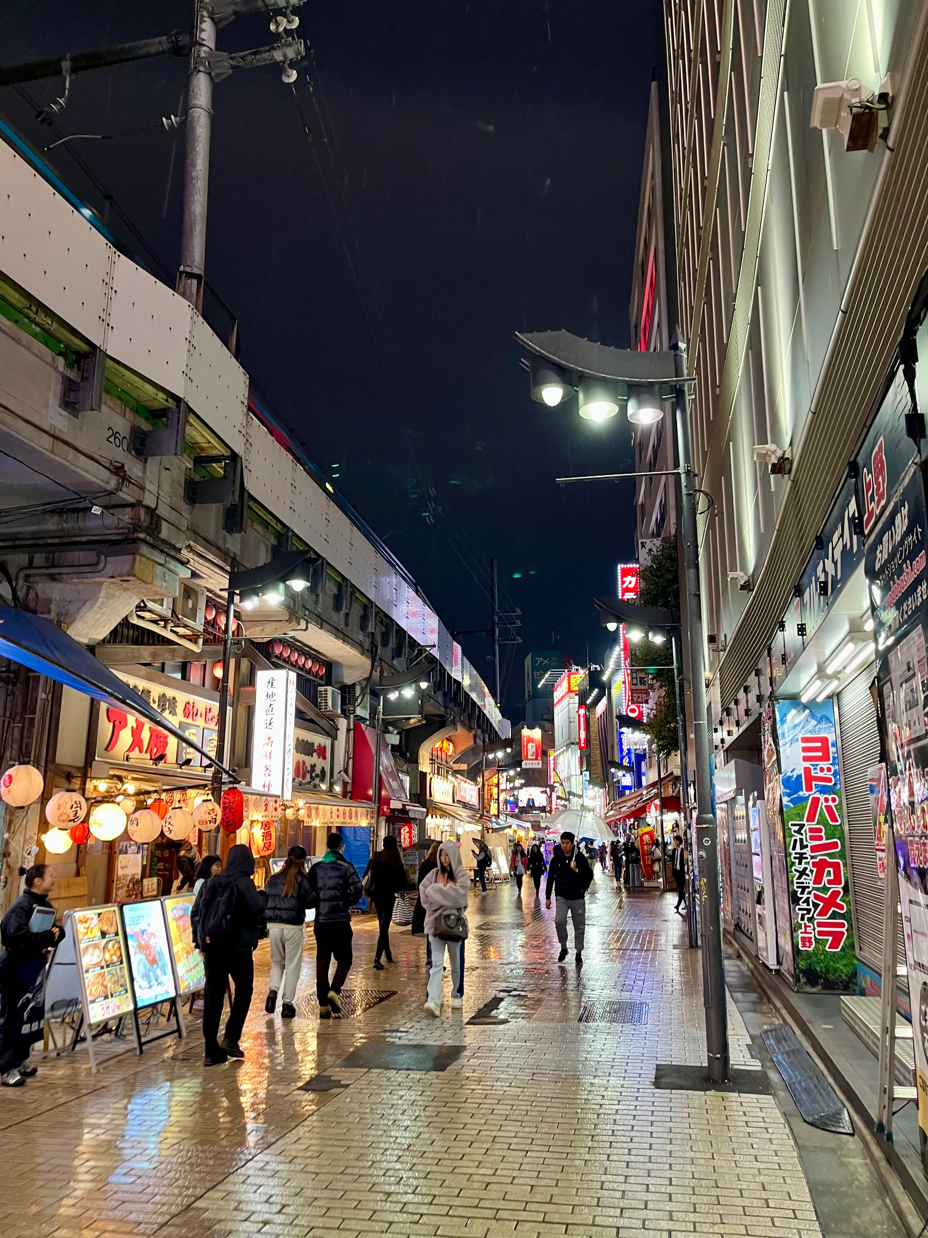 A bustling outdoor shopping street in Ueno