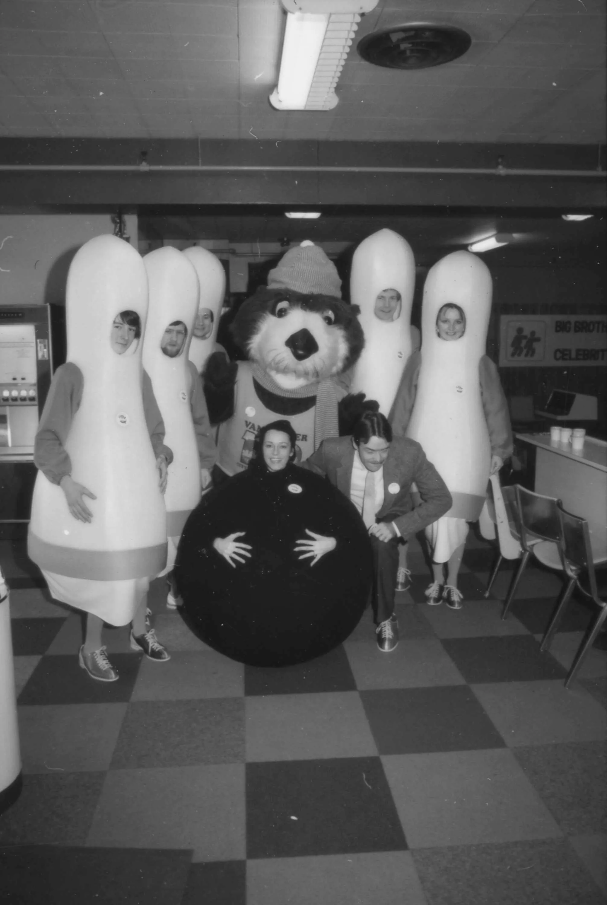 Tillicum and a group dressed as bowling pins and a bowling ball - don’t ask me why
