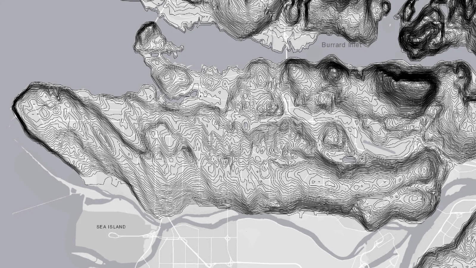 A topographic map of the Burrard Peninsula