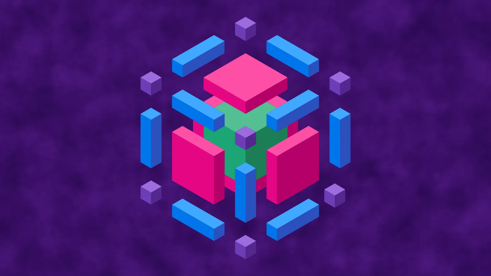 An exploded-view diagram of a cube broken into interior, faces, edges, and corners