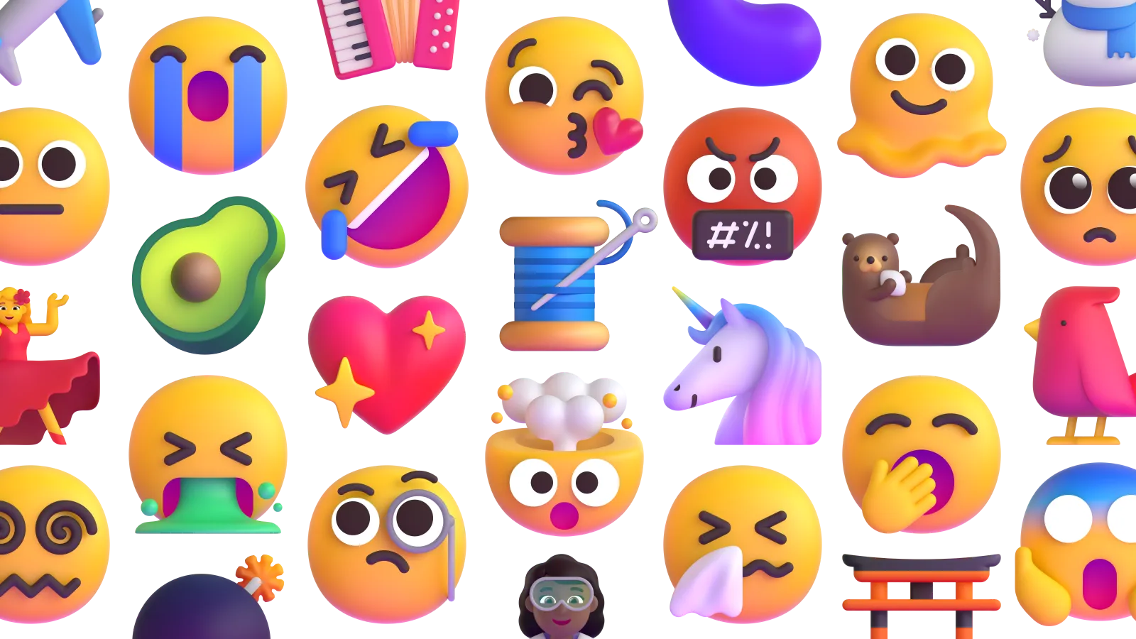 A variety of emoji (a few dozen in total) including faces, objects, food, and animals