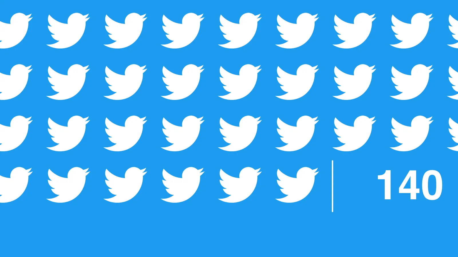 A bunch of Twitter logos, a cursor, and the number 140