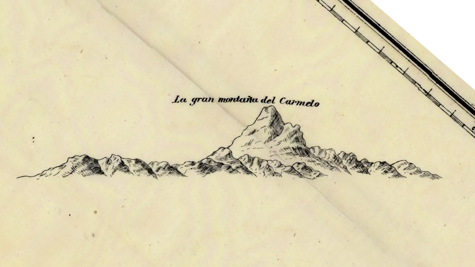 A mountain labeled "La gran montaña de Carmelo" drawn on a historic map