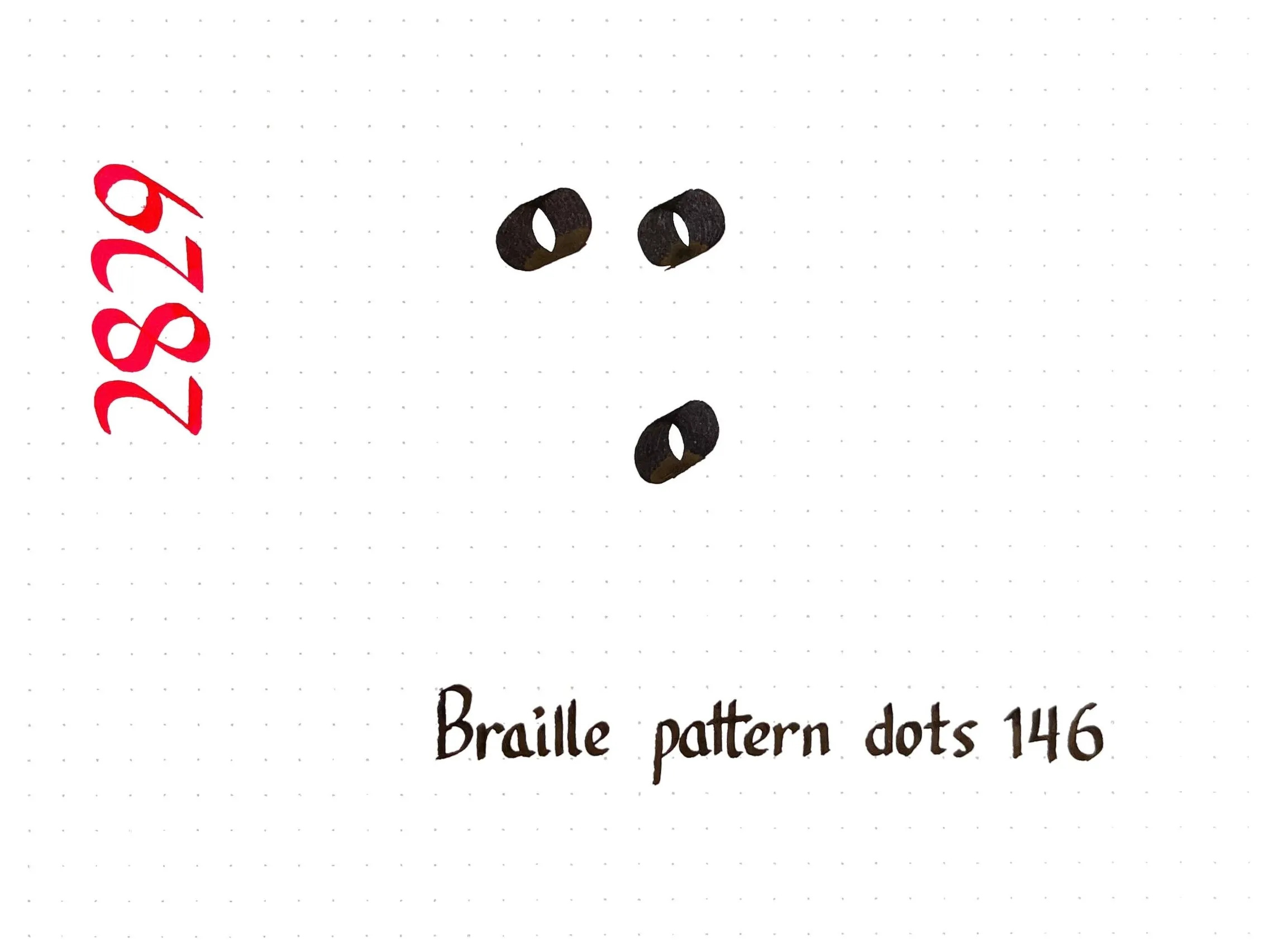 Calligraphy describing U+2829 BRAILLE PATTERN DOTS 146