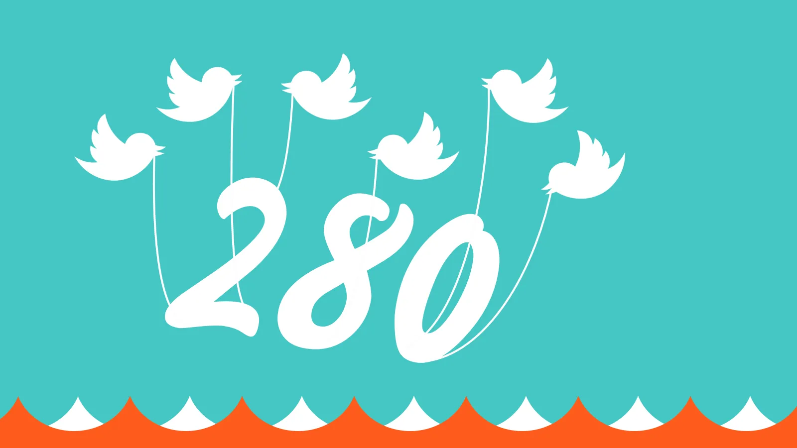 Birds carry the number 280 in the style of Twitter's old Fail Whale graphic