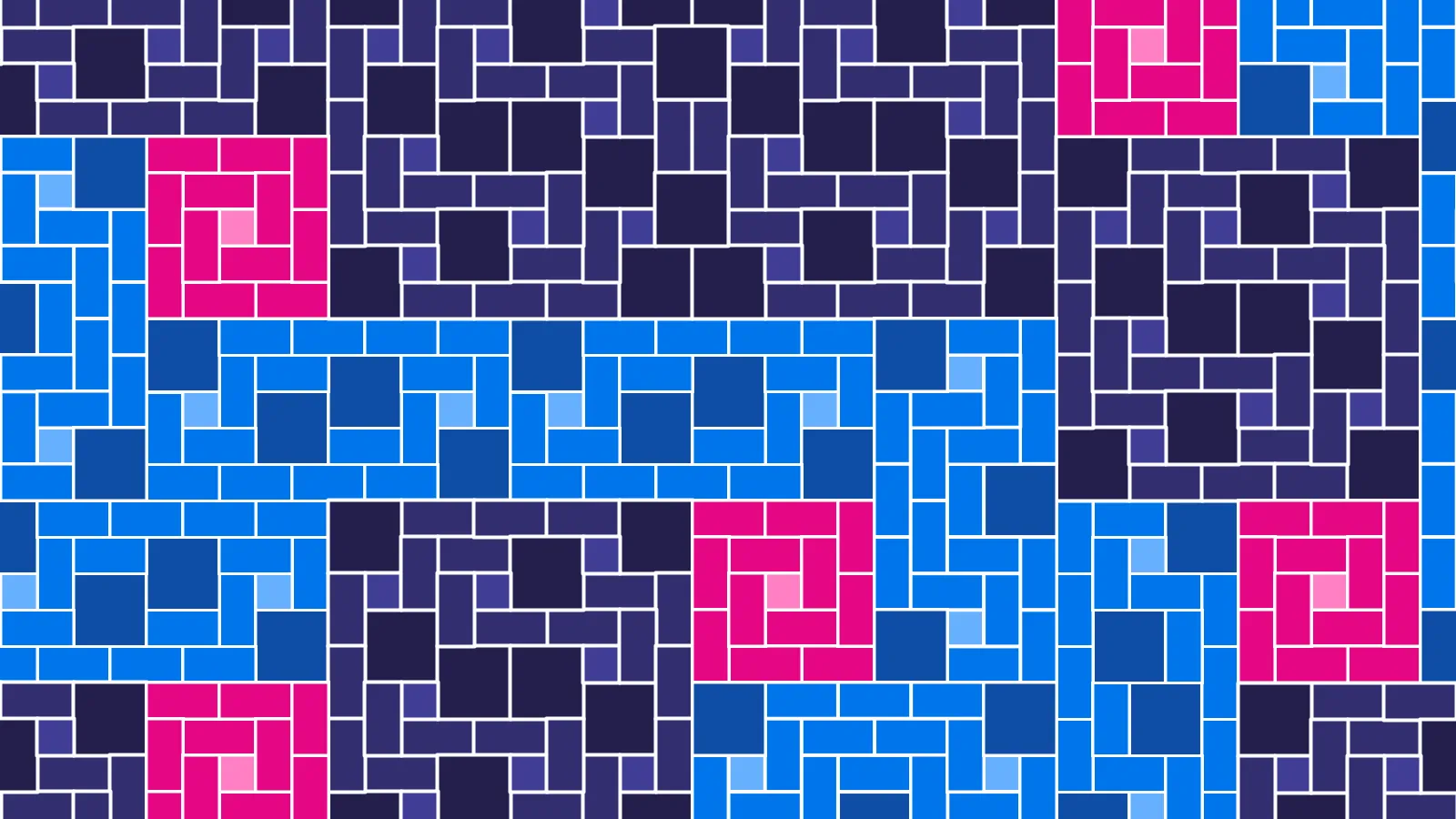 A tiling made from 1×1, 2×2, and 1×2 bricks, with no four meeting at the same point