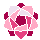 A cross-stitch pattern of a pink, roselike flower
