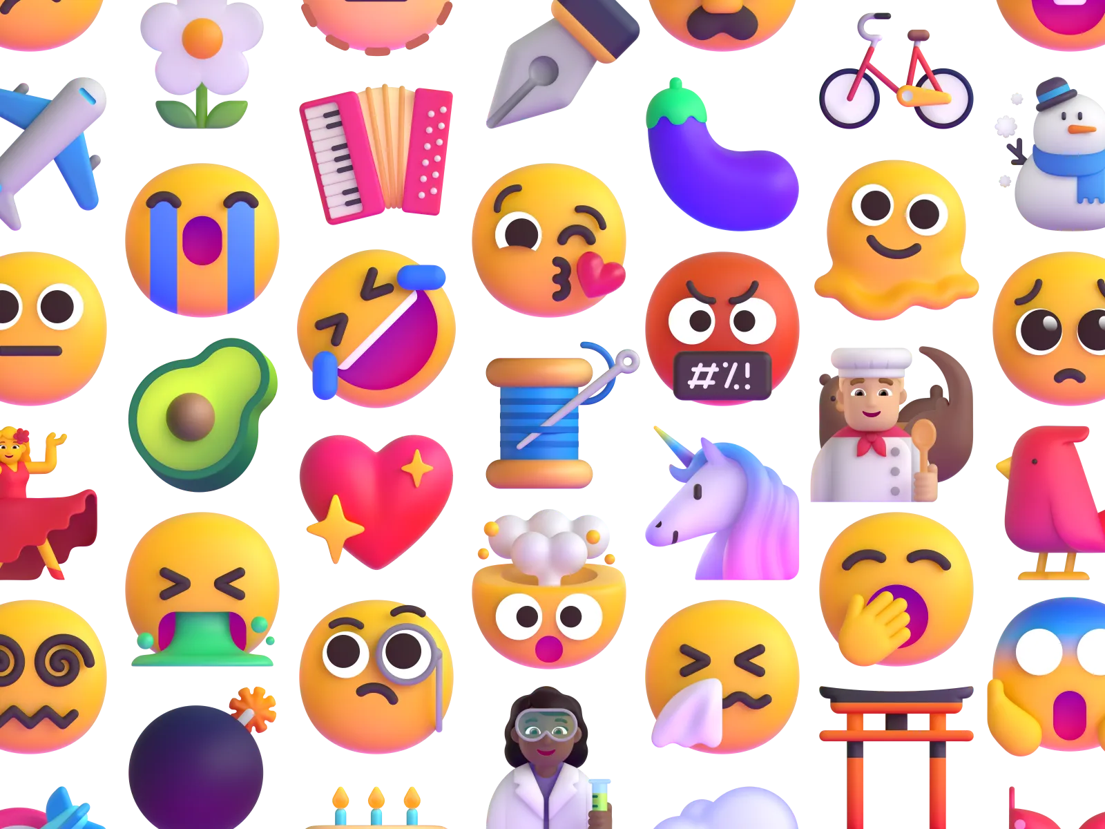 A variety of emoji (a few dozen in total) including faces, objects, food, and animals.