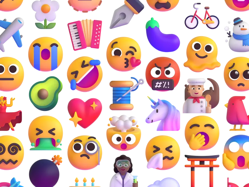 A variety of emoji (a few dozen in total) including faces, objects, food, and animals.