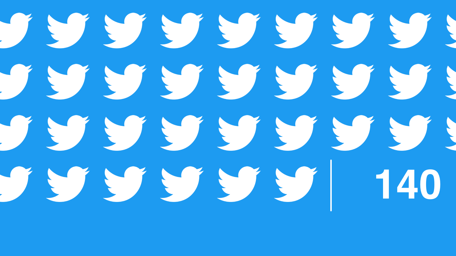 A bunch of Twitter logos, a cursor, and the number 140.