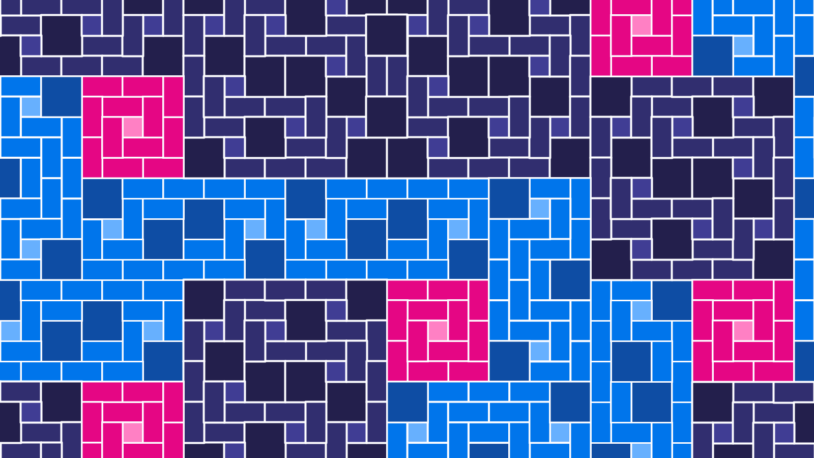 A tiling made from 1×1, 2×2, and 1×2 bricks, with no four meeting at the same point.