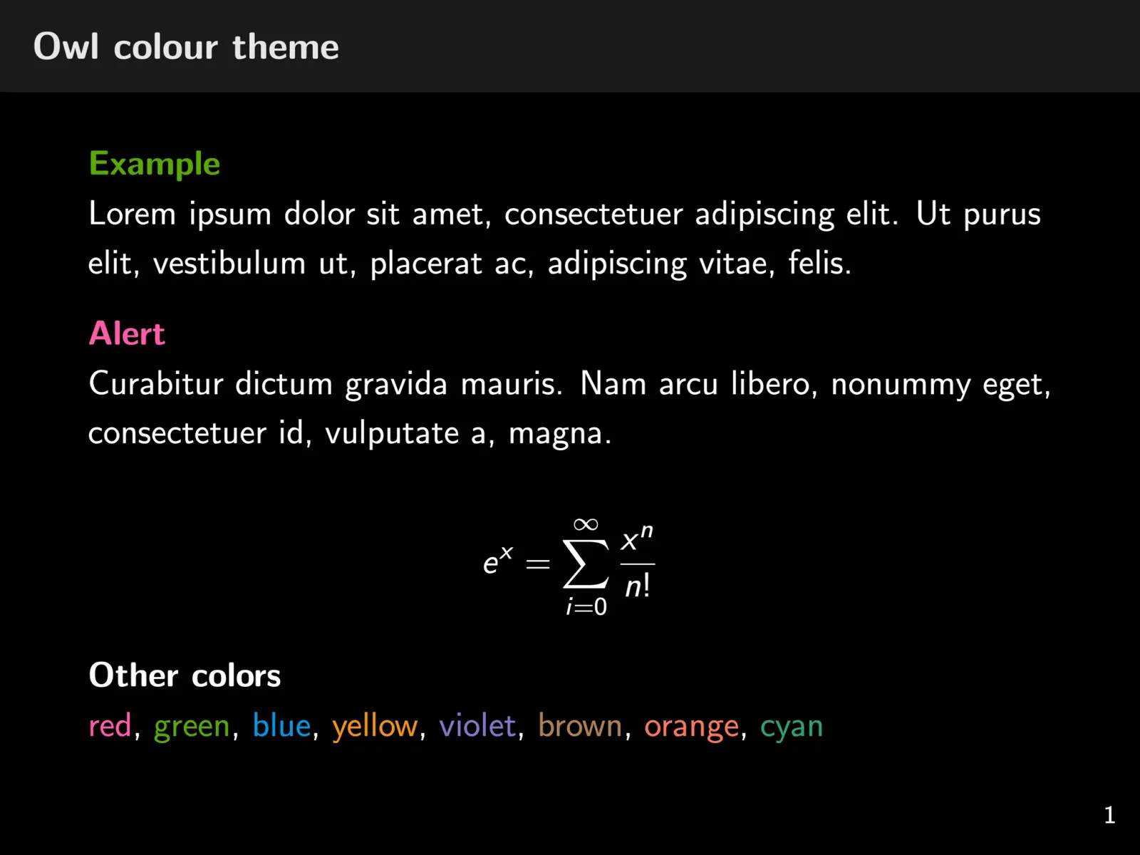 A sample slide using the Owl Beamer color theme