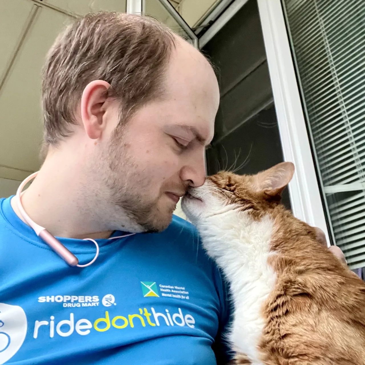 Diggy and I share an apparent kiss outside on the deck, as Diggy gets up close and nuzzles my face.